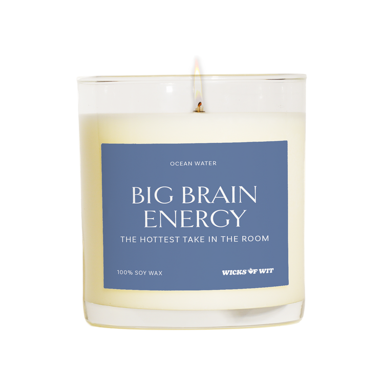 Wicks of Wit — Big Brain Energy scented soy candle, Smart collection, hand-poured in the USA — side view