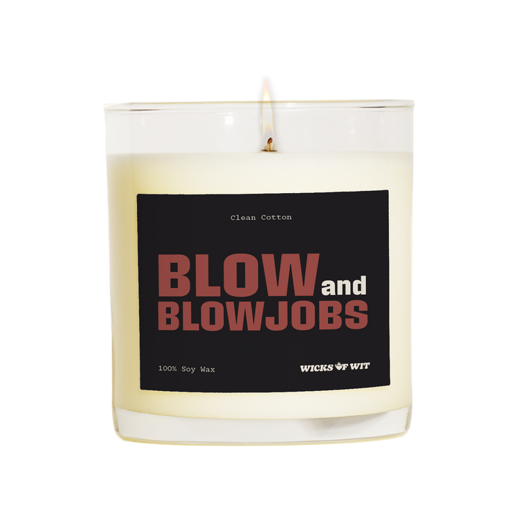 Wicks of Wit — Blow and Blowjobs scented soy candle, Edgy collection, hand-poured in the USA — front view