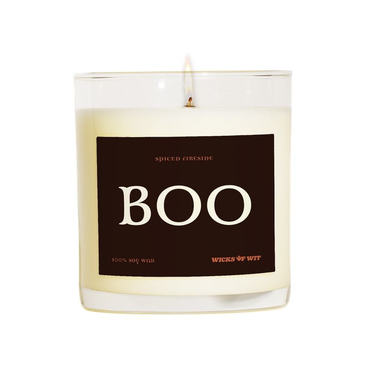 Wicks of Wit — Boo scented soy candle, hand-poured in the USA — side view