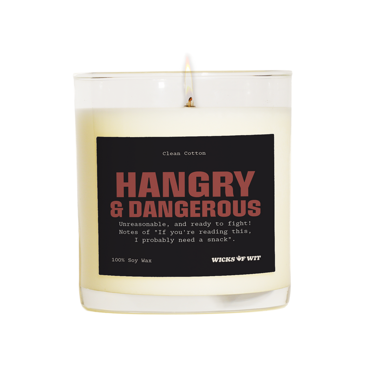 Wicks of Wit — Hangry & Dangerous scented soy candle, Edgy collection, hand-poured in the USA — front view