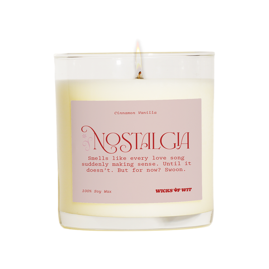 Wicks of Wit — Nostalgia scented soy candle, Romantic collection, hand-poured in the USA — front view