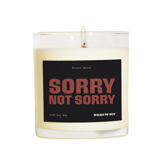 Wicks of Wit — Sorry, Not Sorry scented soy candle, Edgy collection, hand-poured in the USA — side view