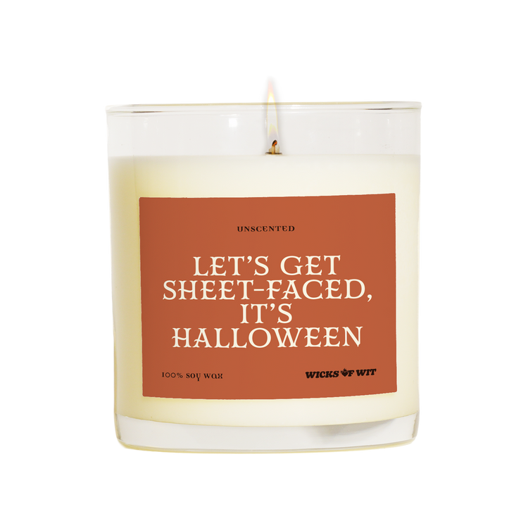 Wicks of Wit — Let's Get Sheet-Faced scented soy candle, hand-poured in the USA — side view