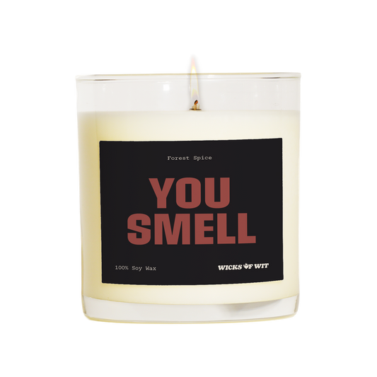 Wicks of Wit — You Smell scented soy candle, Edgy collection, hand-poured in the USA — side view