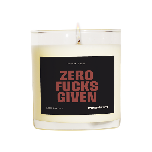 Wicks of Wit — Zero Fucks Given scented soy candle, Edgy collection, hand-poured in the USA — side view