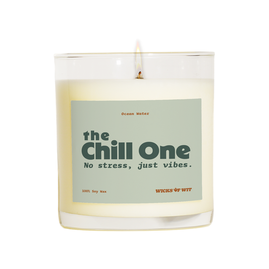 Wicks of Wit — The Chill One scented soy candle, Zen collection, hand-poured in the USA — side view