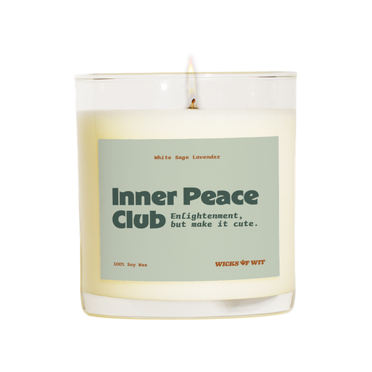 Wicks of Wit — Inner Peace Club scented soy candle, Zen collection, hand-poured in the USA — side view