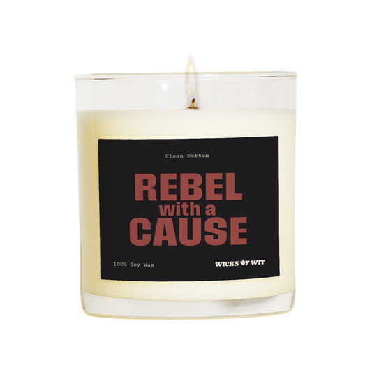 Wicks of Wit — Rebel With A Cause scented soy candle, Edgy collection, hand-poured in the USA — front view