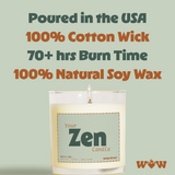 Wicks of Wit — Sage & Silence scented soy candle, Zen collection, hand-poured in the USA — label detail